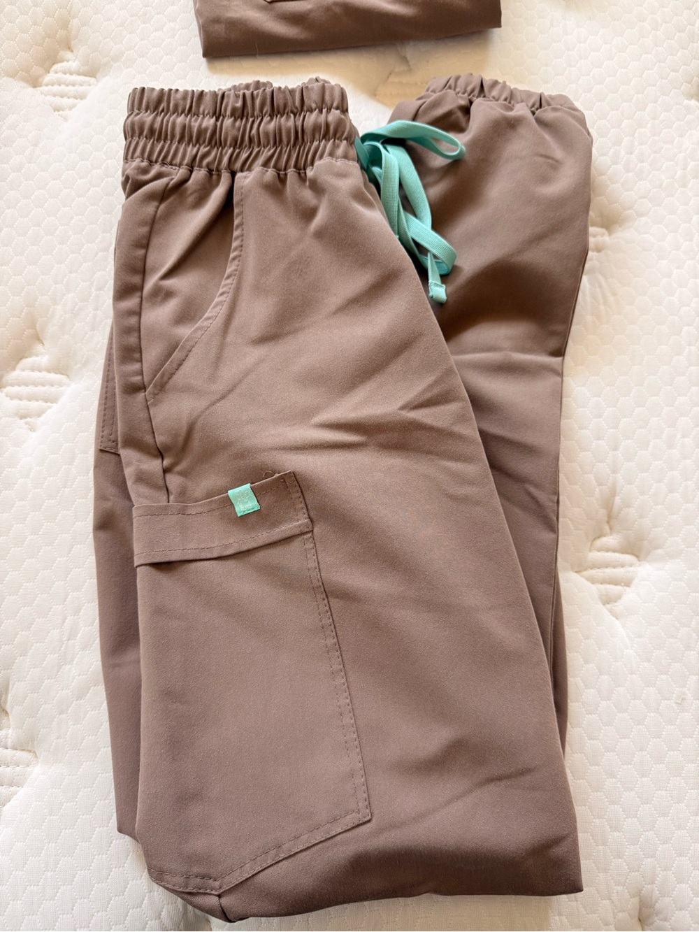 Women’s Brown Drawstring Jogger Scrub Pants with Mint Accent - Picture 4 of 10